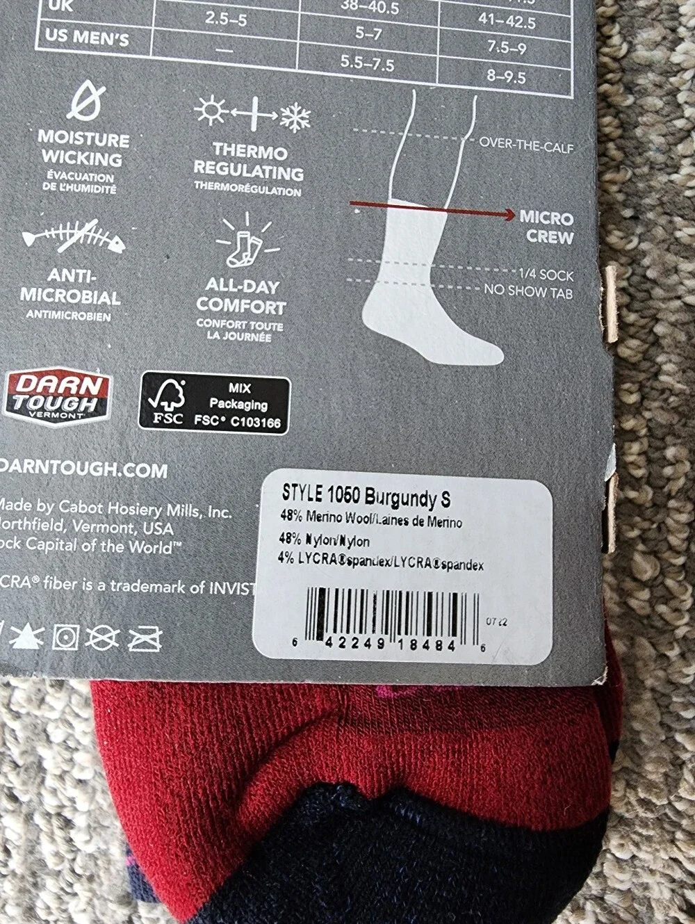Darn Tough Women's Pacer Merino Wool Run Micro Crew Ultra Lightweight Size Small